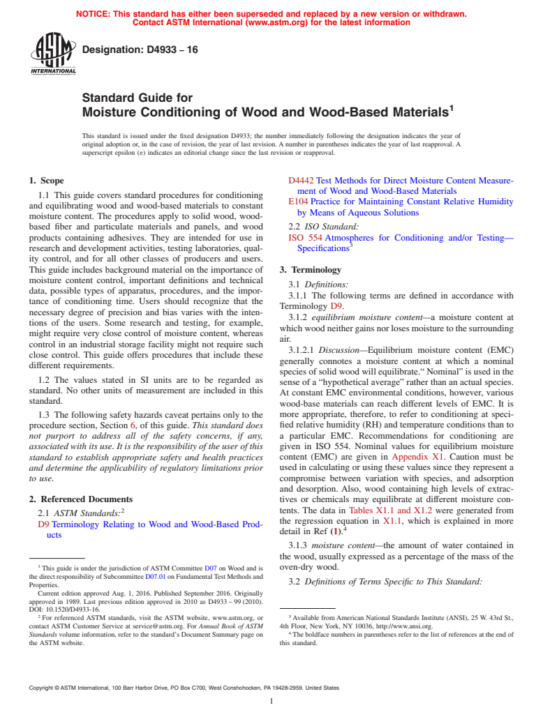 ASTM D4933-16 - Standard Guide for  Moisture Conditioning of Wood and Wood-Based Materials