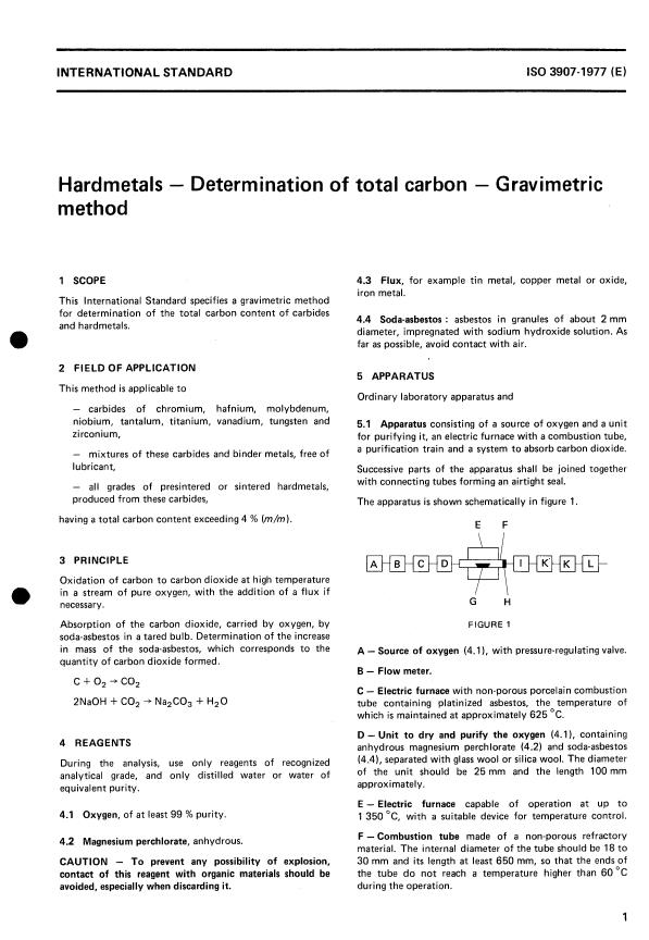 ISO 3907:1977 - Hardmetals -- Determination of total carbon -- Gravimetric method