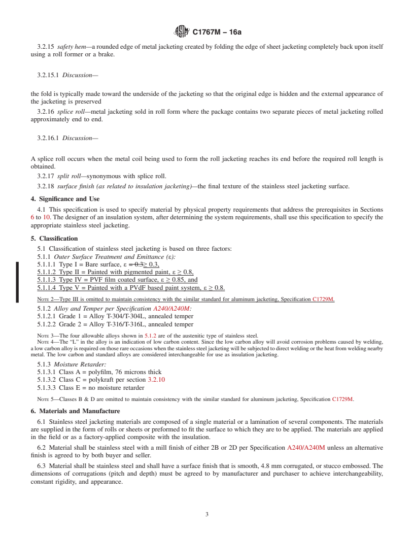 REDLINE ASTM C1767M-16a - Standard Specification for Stainless Steel Jacketing for Insulation