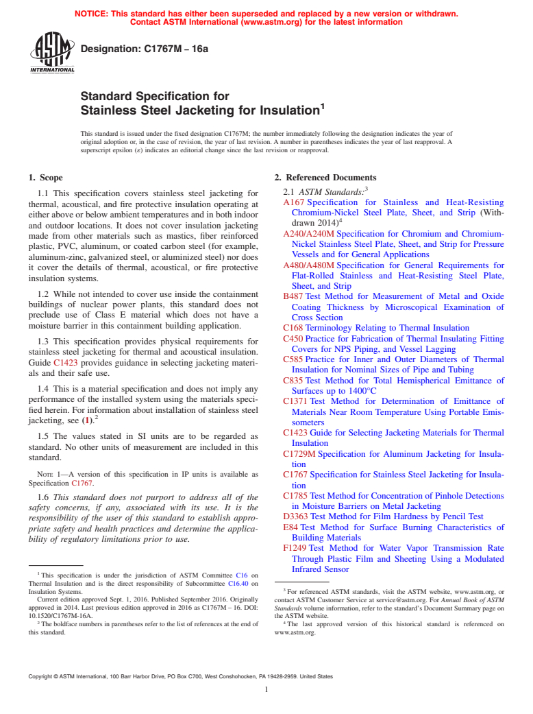 ASTM C1767M-16a - Standard Specification for Stainless Steel Jacketing for Insulation