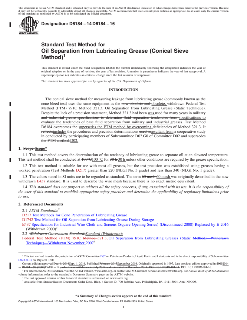 REDLINE ASTM D6184-16 - Standard Test Method for  Oil Separation from Lubricating Grease (Conical Sieve Method)