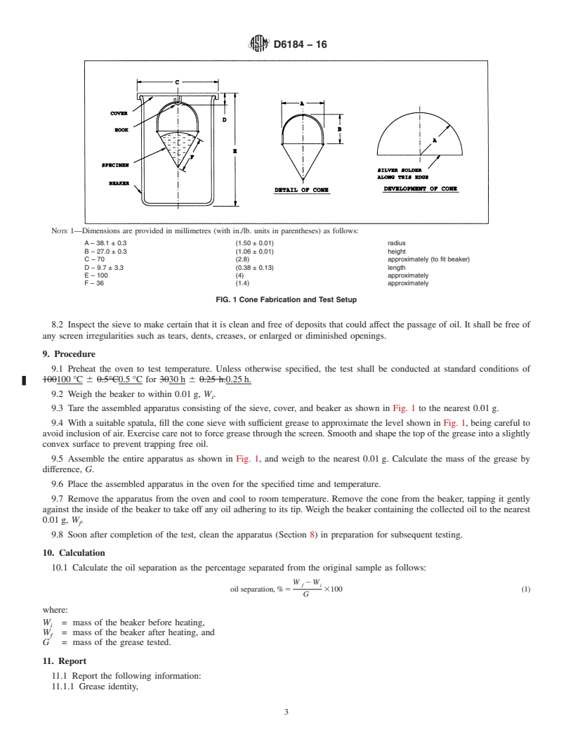 REDLINE ASTM D6184-16 - Standard Test Method for  Oil Separation from Lubricating Grease (Conical Sieve Method)