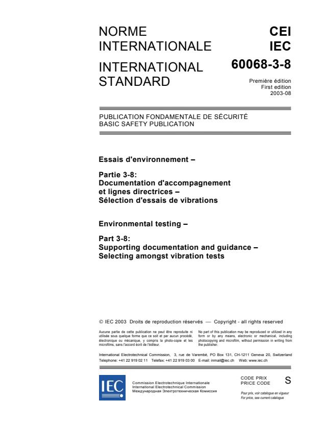 IEC 60068-3-8:2003 - Environmental testing - Part 3-8: Supporting documentation and guidance - Selecting amongst vibration tests