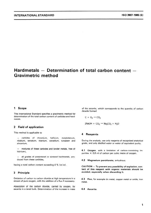 ISO 3907:1985 - Hardmetals -- Determination of total carbon content -- Gravimetric method