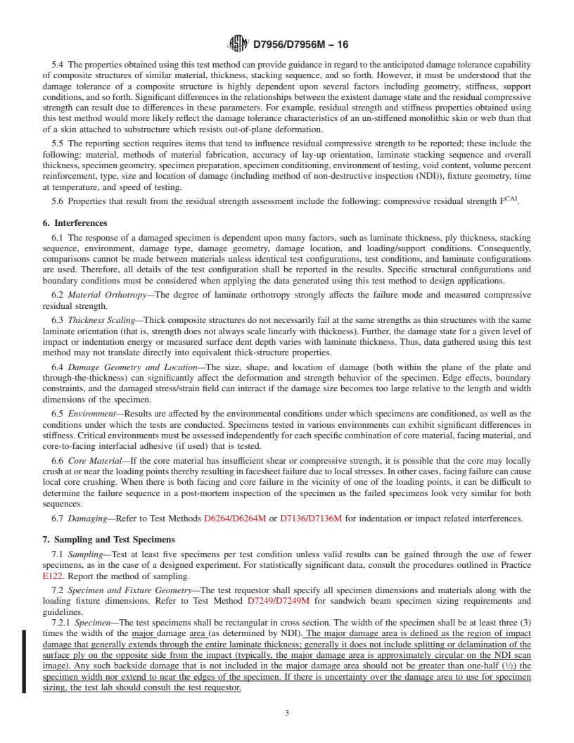 REDLINE ASTM D7956/D7956M-16 - Standard Practice for Compressive Testing of Thin Damaged Laminates Using a Sandwich  Long Beam Flexure Specimen