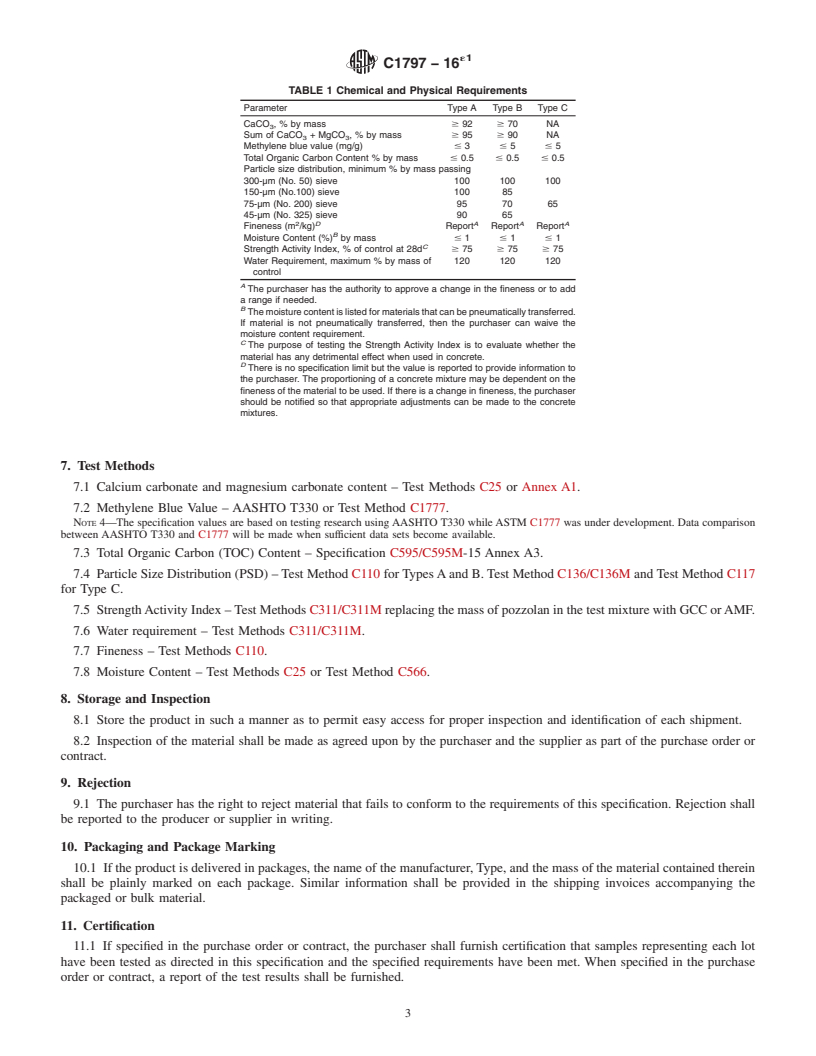 REDLINE ASTM C1797-16e1 - Standard Specification for Ground Calcium Carbonate and Aggregate Mineral Fillers for  use in Hydraulic Cement Concrete