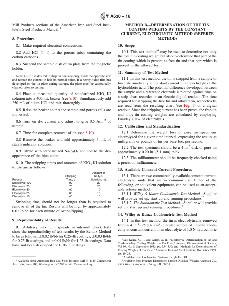 ASTM A630-16 - Standard Test Methods for  Determination of Tin Coating Weights for Electrolytic Tin Plate