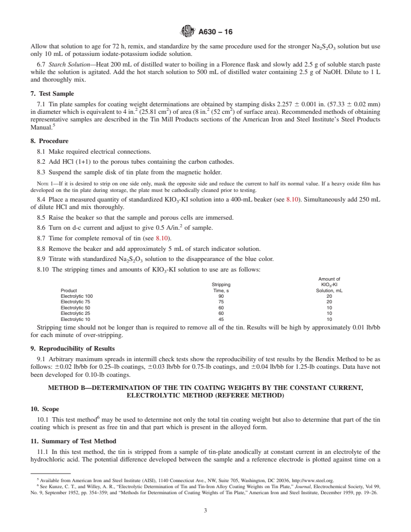 REDLINE ASTM A630-16 - Standard Test Methods for  Determination of Tin Coating Weights for Electrolytic Tin Plate