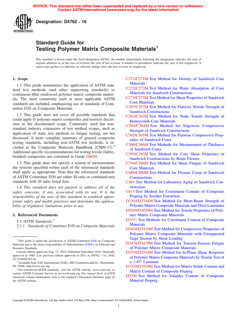 ASTM D4762-16 - Standard Guide for  Testing Polymer Matrix Composite Materials