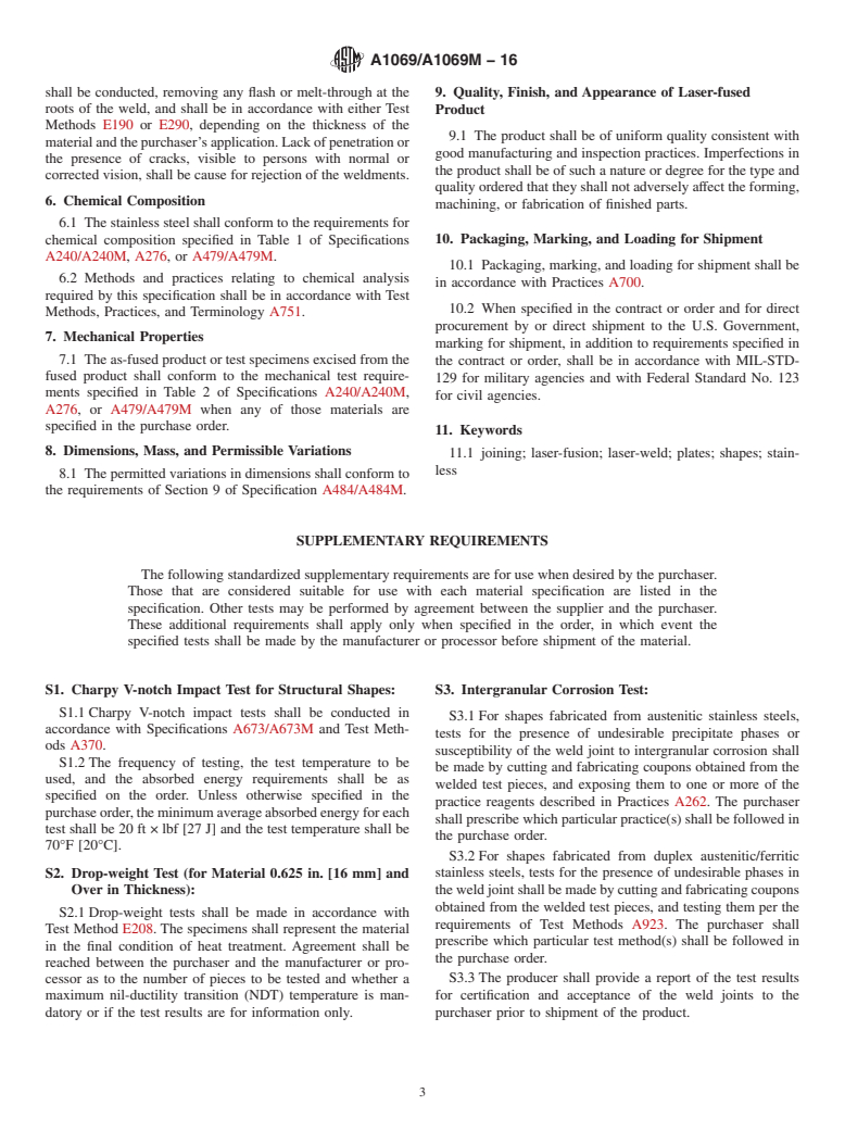 ASTM A1069/A1069M-16 - Standard Specification for  Laser-Fused Stainless Steel Bars, Plates, and Shapes