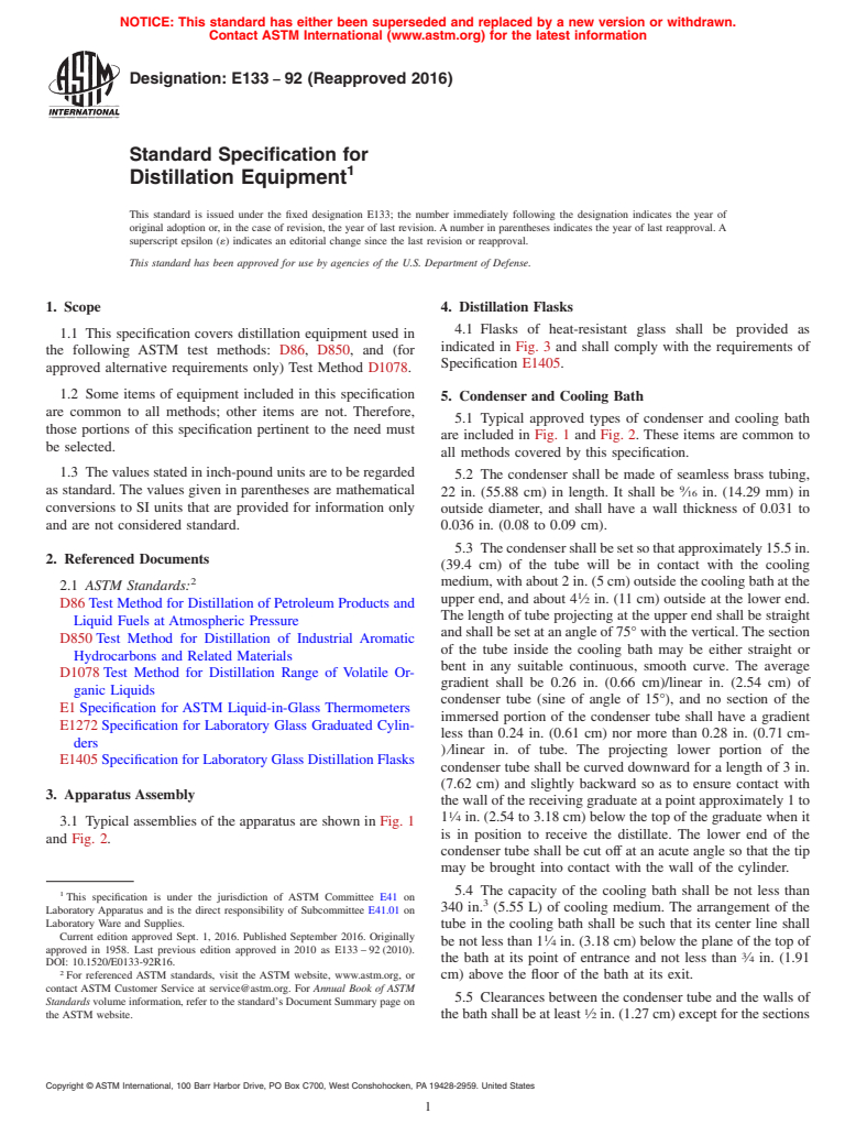 ASTM E133-92(2016) - Standard Specification for  Distillation Equipment