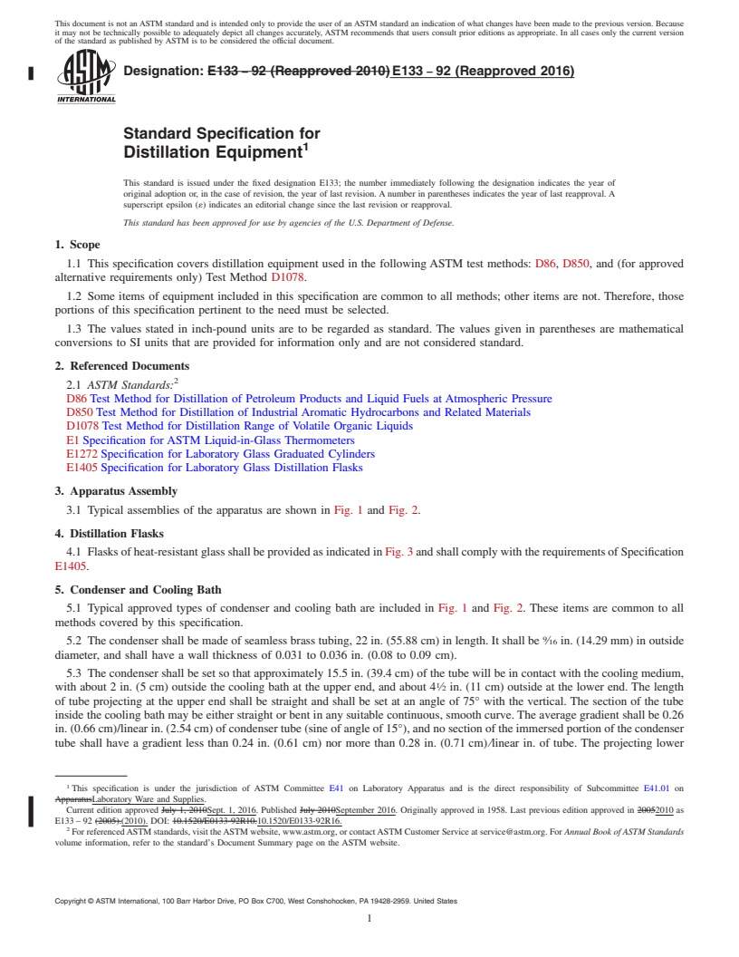 REDLINE ASTM E133-92(2016) - Standard Specification for  Distillation Equipment