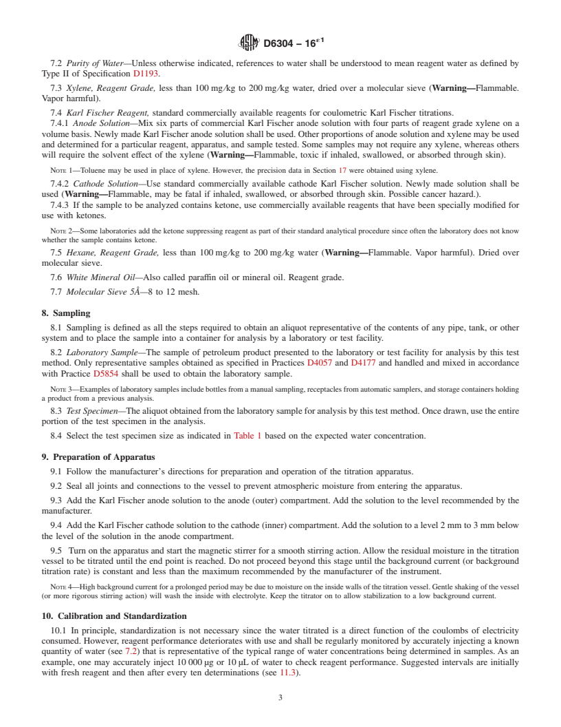 REDLINE ASTM D6304-16e1 - Standard Test Method for  Determination of Water in Petroleum Products, Lubricating Oils,   and Additives by Coulometric Karl Fischer Titration