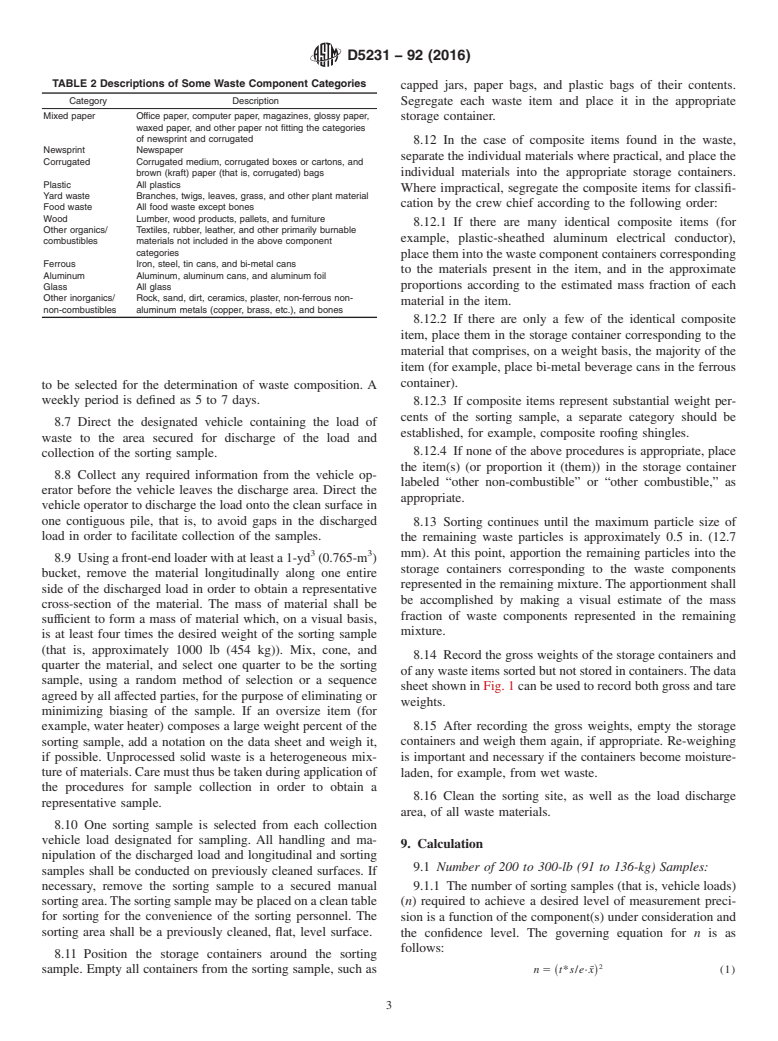 ASTM D5231-92(2016) - Standard Test Method for  Determination of the Composition of Unprocessed Municipal Solid  Waste