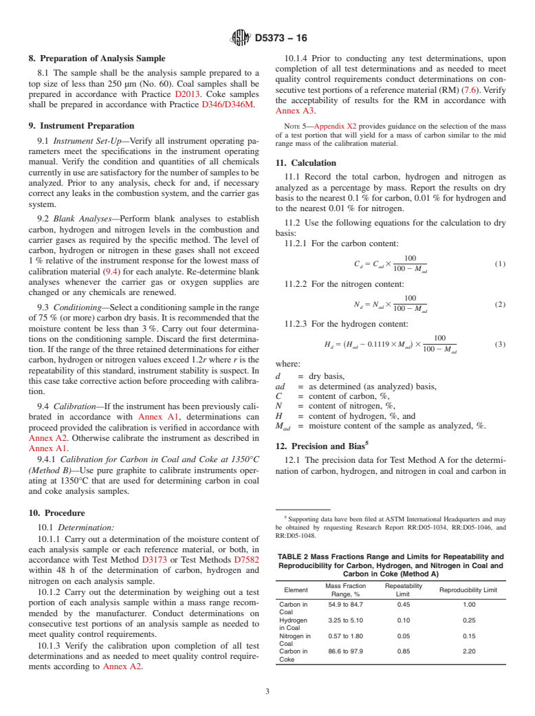 ASTM D5373-16 - Standard Test Methods for  Determination of Carbon, Hydrogen and Nitrogen in Analysis  Samples of Coal and Carbon in Analysis Samples of Coal and Coke