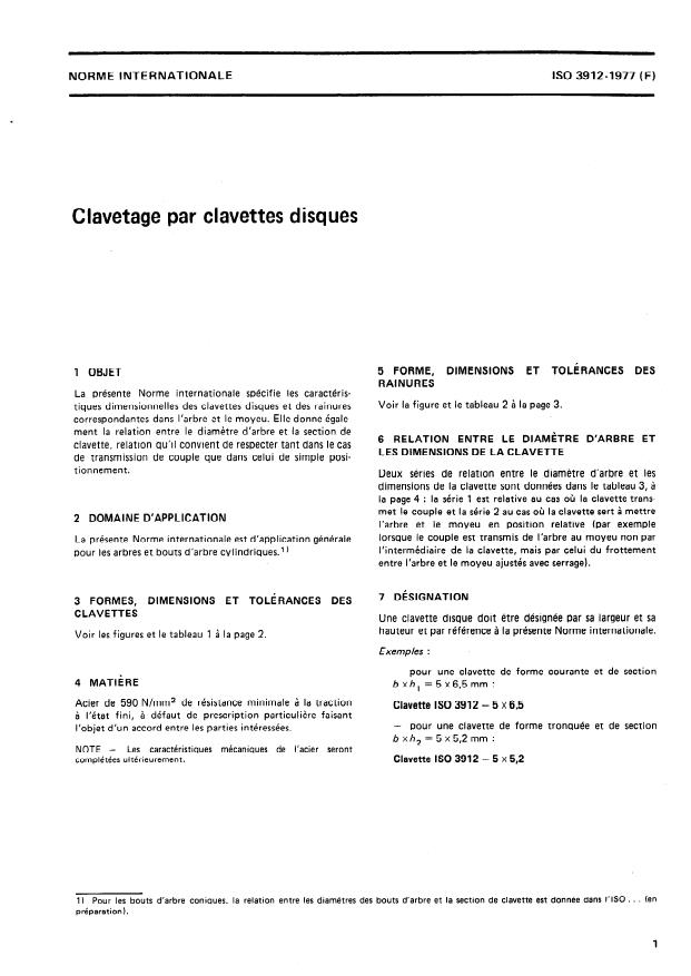 ISO 3912:1977 - Clavetage par clavettes disques