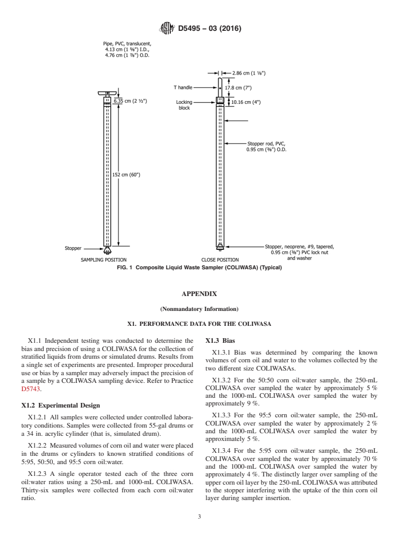 ASTM D5495-03(2016) - Standard Practice for  Sampling With a Composite Liquid Waste Sampler (COLIWASA)