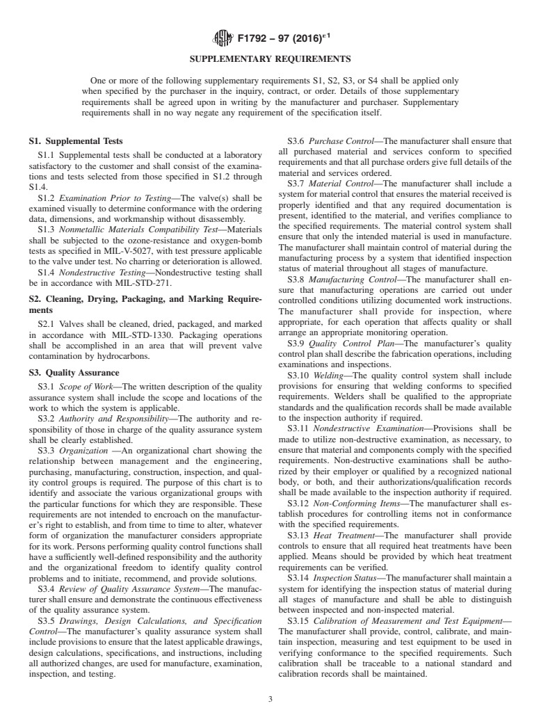 ASTM F1792-97(2016)e1 - Standard Specification for  Special Requirements for Valves Used in Gaseous Oxygen Service