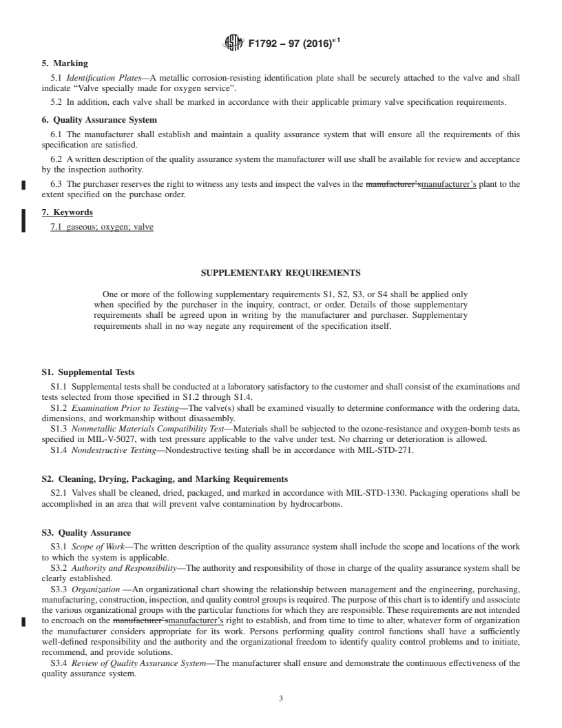 REDLINE ASTM F1792-97(2016)e1 - Standard Specification for  Special Requirements for Valves Used in Gaseous Oxygen Service