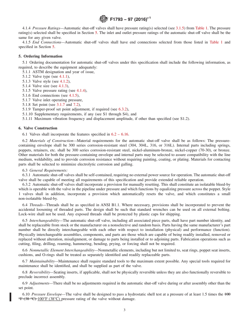 REDLINE ASTM F1793-97(2016)e1 - Standard Specification for  Automatic Shut-Off Valves (Also Known as Excess Flow Valves,   EFV) for Air or Nitrogen Service