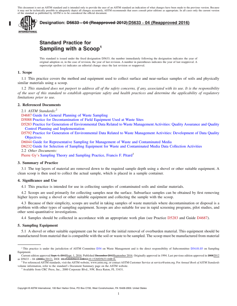 REDLINE ASTM D5633-04(2016) - Standard Practice for  Sampling with a Scoop