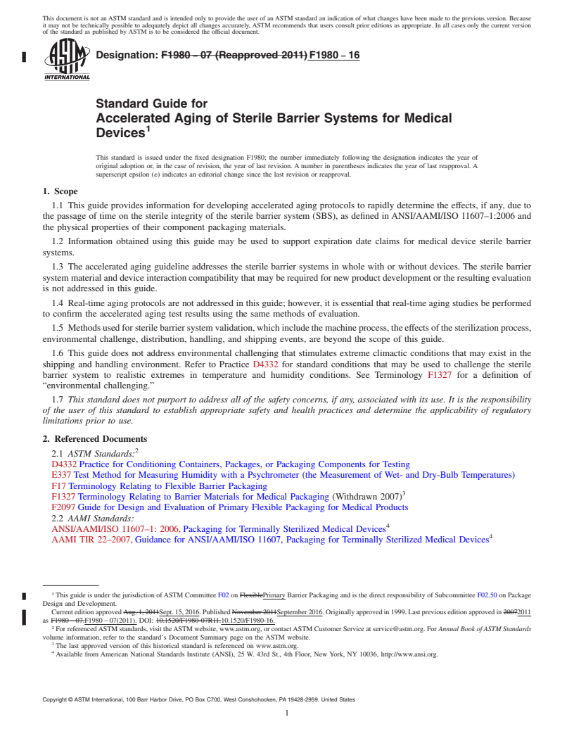 REDLINE ASTM F1980-16 - Standard Guide for  Accelerated Aging of Sterile Barrier Systems for Medical Devices