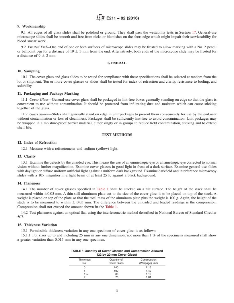 REDLINE ASTM E211-82(2016) - Standard Specification for  Cover Glasses and Glass Slides for Use in Microscopy