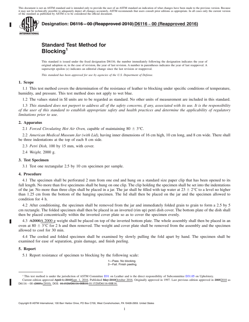 REDLINE ASTM D6116-00(2016) - Standard Test Method for  Blocking