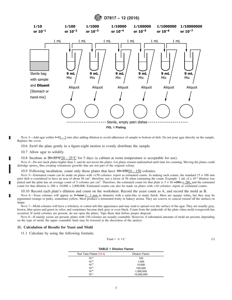 REDLINE ASTM D7817-12(2016) - Standard Test Method for Enumeration of Yeast and Mold in Raceway Brine, Brine-Cured  Hides and Skins