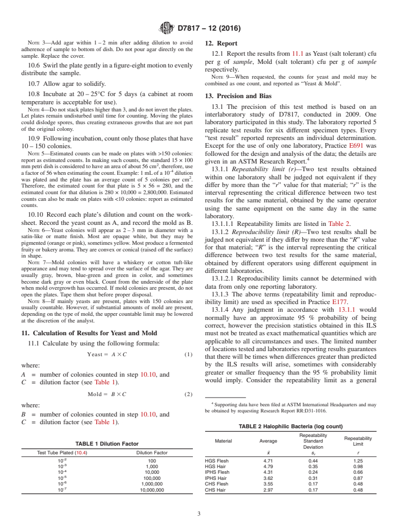 ASTM D7817-12(2016) - Standard Test Method for Enumeration of Yeast and Mold in Raceway Brine, Brine-Cured  Hides and Skins