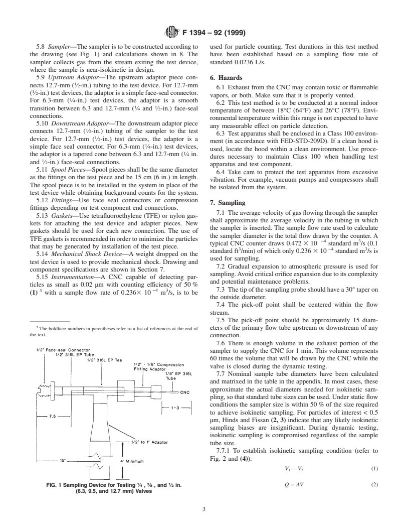 ASTM F1394-92(1999) - Standard Test Method for Determination of Particle Contribution from Gas Distribution System Valves