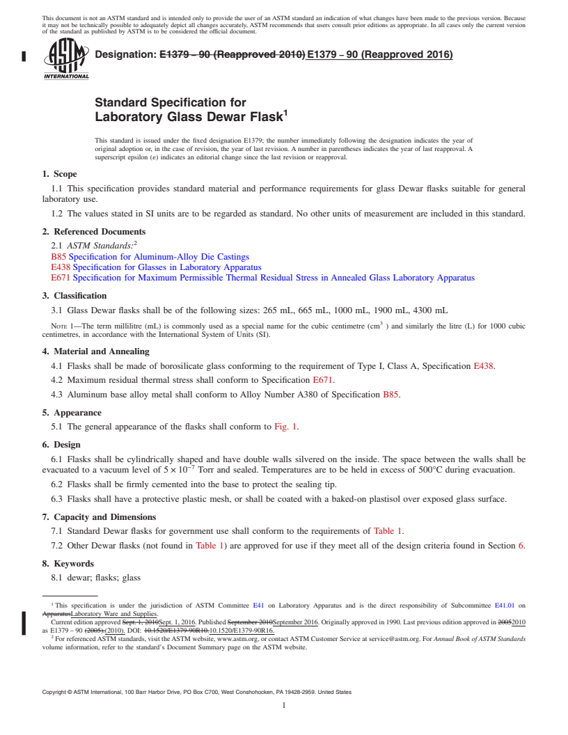 REDLINE ASTM E1379-90(2016) - Standard Specification for  Laboratory Glass Dewar Flask