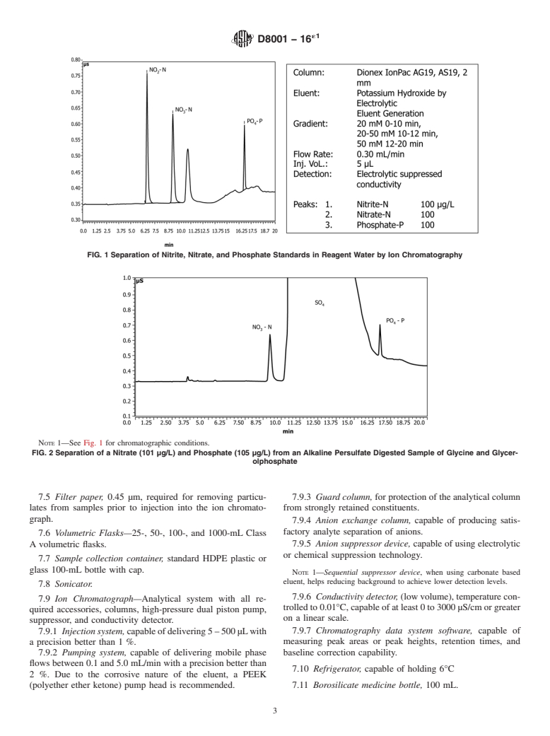 ASTM D8001-16e1 - Standard Test Method for Determination of Total Nitrogen, Total Kjeldahl Nitrogen by  Calculation, and Total Phosphorus in Water, Wastewater by Ion Chromatography