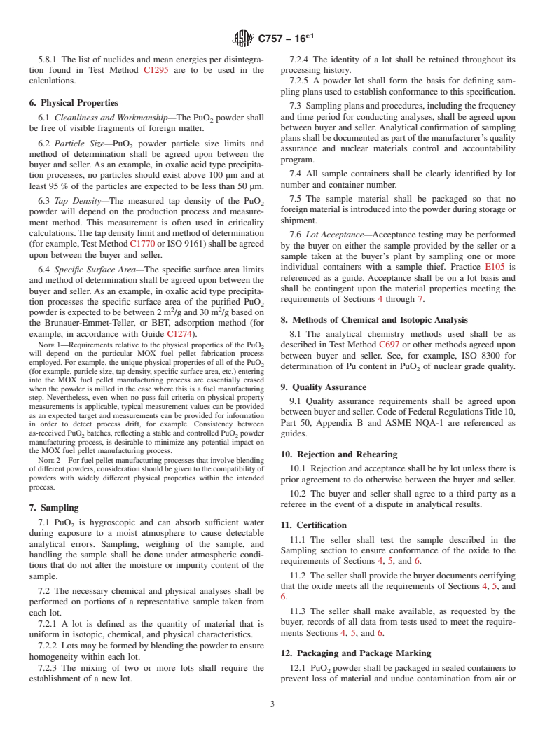 ASTM C757-16e1 - Standard Specification for  Nuclear-Grade Plutonium Dioxide Powder for Light Water Reactors