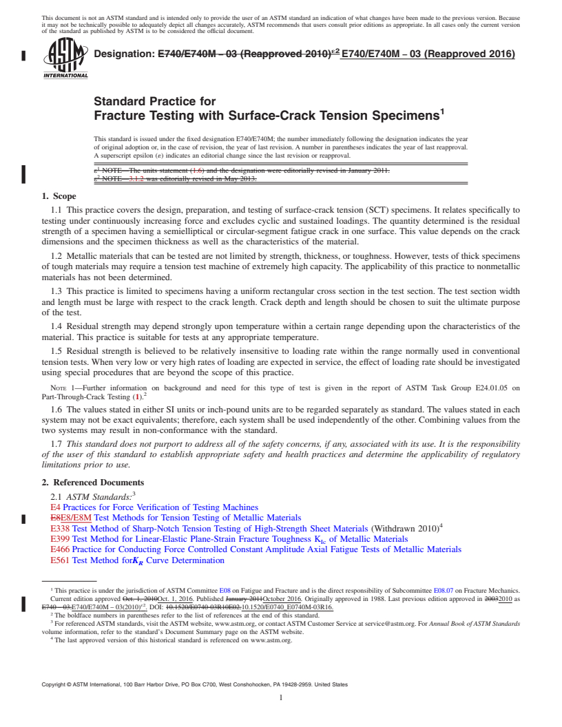 REDLINE ASTM E740/E740M-03(2016) - Standard Practice for  Fracture Testing with Surface-Crack Tension Specimens