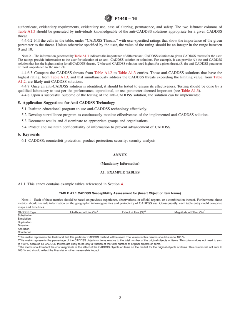 REDLINE ASTM F1448-16 - Standard Guide for  Selection of Security Technology for Protection Against Counterfeiting,  Alteration, Diversion, Duplication, Simulation, and Substitution (CADDSS)  of Products or Documents