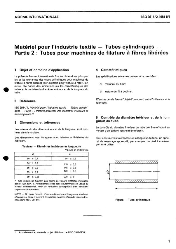 ISO 3914-2:1981 - Matériel pour l'industrie textile -- Tubes cylindriques