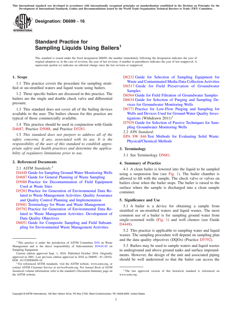 ASTM D6699-16 - Standard Practice for  Sampling Liquids Using Bailers