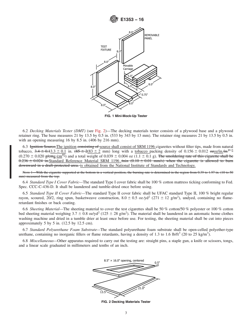 REDLINE ASTM E1353-16 - Standard Test Methods for  Cigarette Ignition Resistance of Components of Upholstered  Furniture