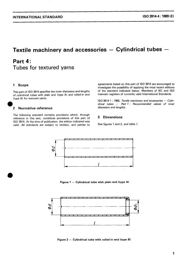 ISO 3914-4:1989 - Textile machinery and accessories -- Cylindrical tubes