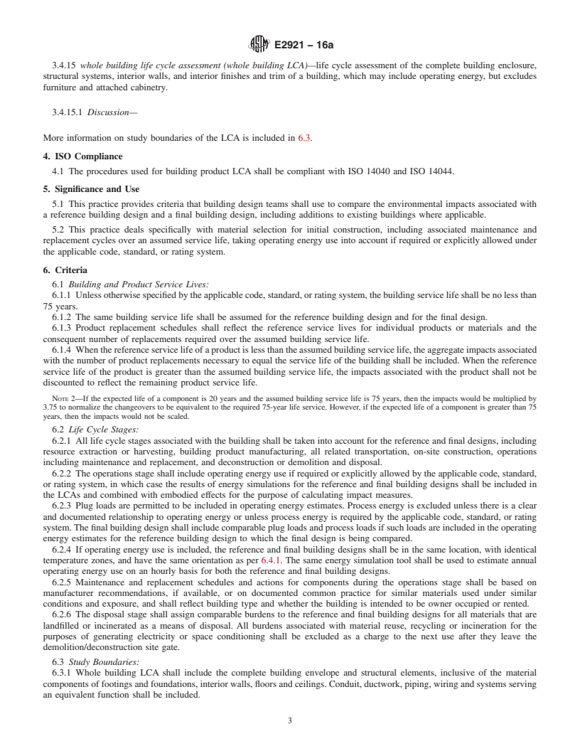 REDLINE ASTM E2921-16a - Standard Practice for Minimum Criteria for Comparing Whole Building Life Cycle Assessments  for Use with Building Codes, Standards, and Rating Systems