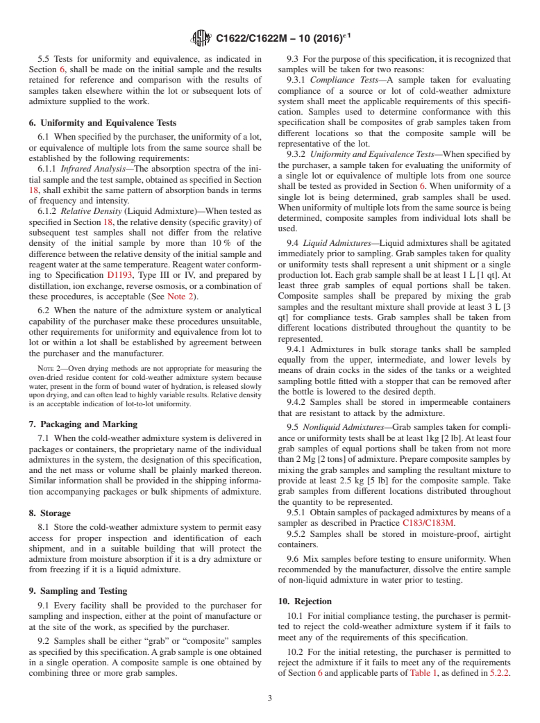 ASTM C1622/C1622M-10(2016)e1 - Standard Specification for  Cold-Weather Admixture Systems