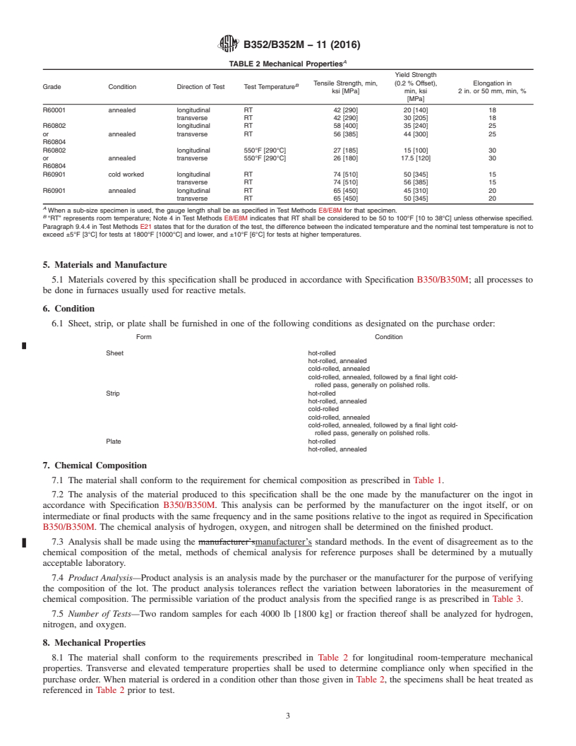 REDLINE ASTM B352/B352M-11(2016) - Standard Specification for Zirconium and Zirconium Alloy Sheet, Strip, and Plate for Nuclear  Application