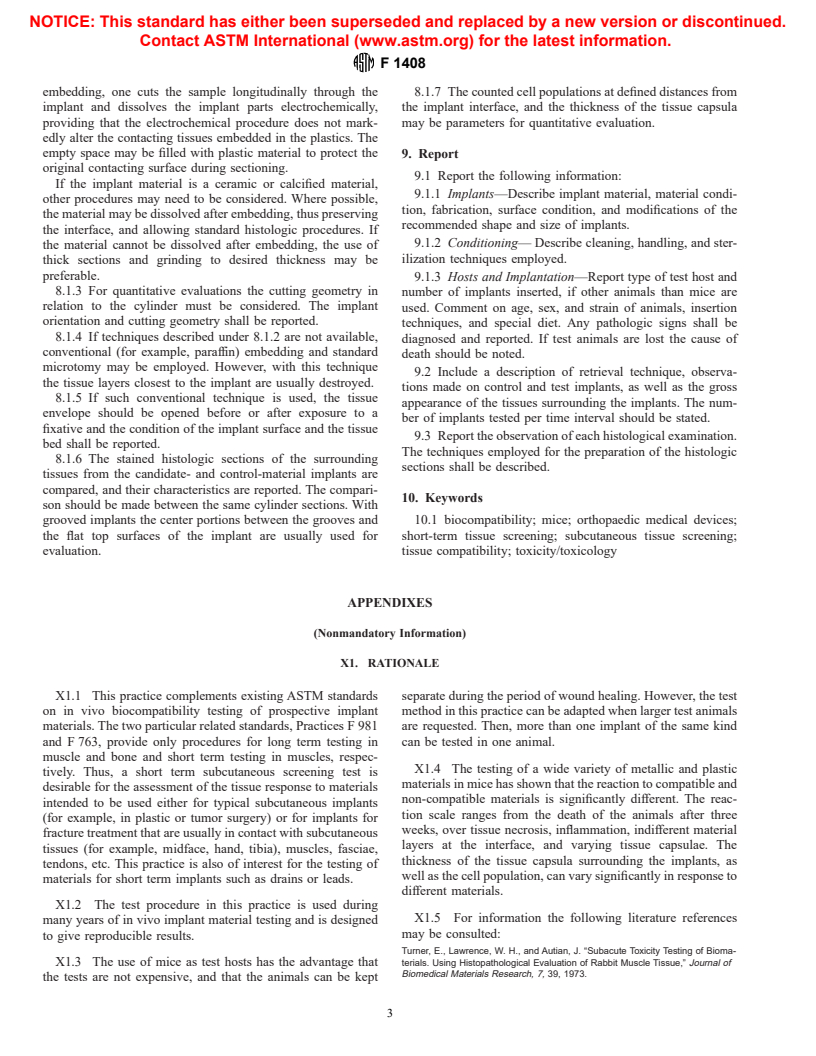 ASTM F1408-97 - Standard Practice for Subcutaneous Screening Test for Implant Materials