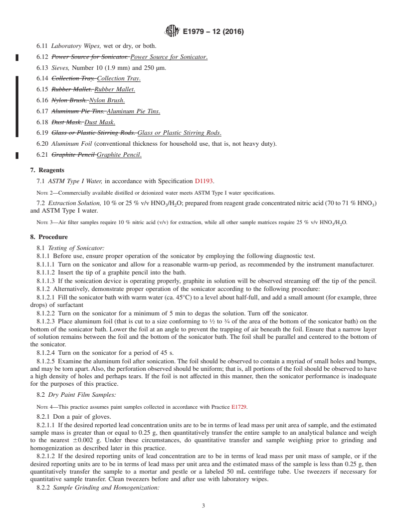 REDLINE ASTM E1979-12(2016) - Standard Practice for Ultrasonic Extraction of Paint, Dust, Soil, and Air Samples  for Subsequent Determination of Lead