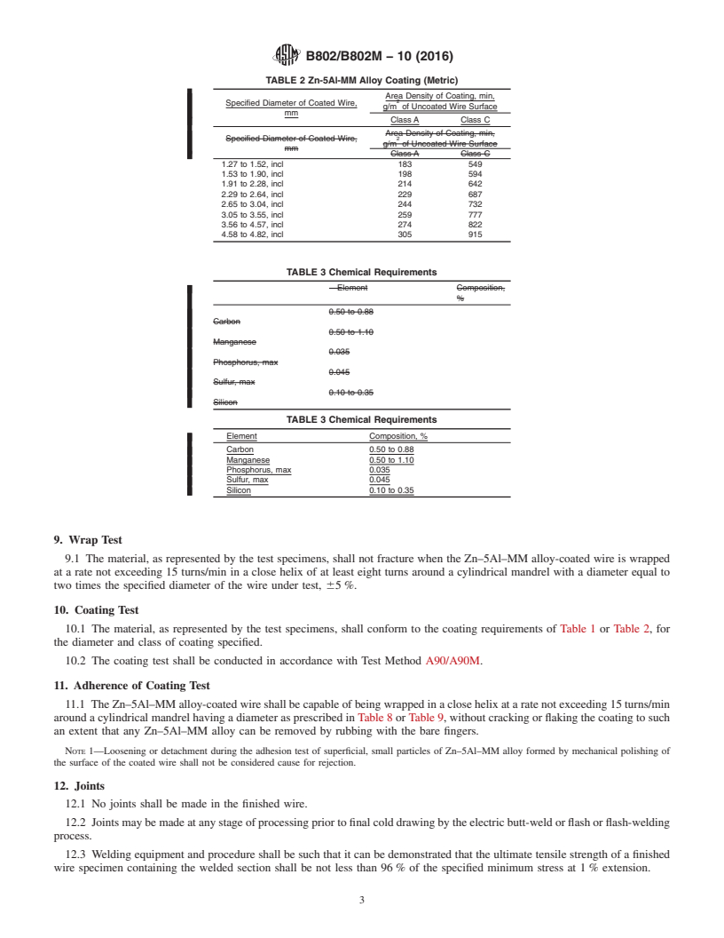 REDLINE ASTM B802/B802M-10(2016) - Standard Specification for Zinc&#x2013;5&#x2009;% Aluminum-Mischmetal Alloy-Coated Steel   Core Wire for Aluminum Conductors, Steel Reinforced (ACSR)