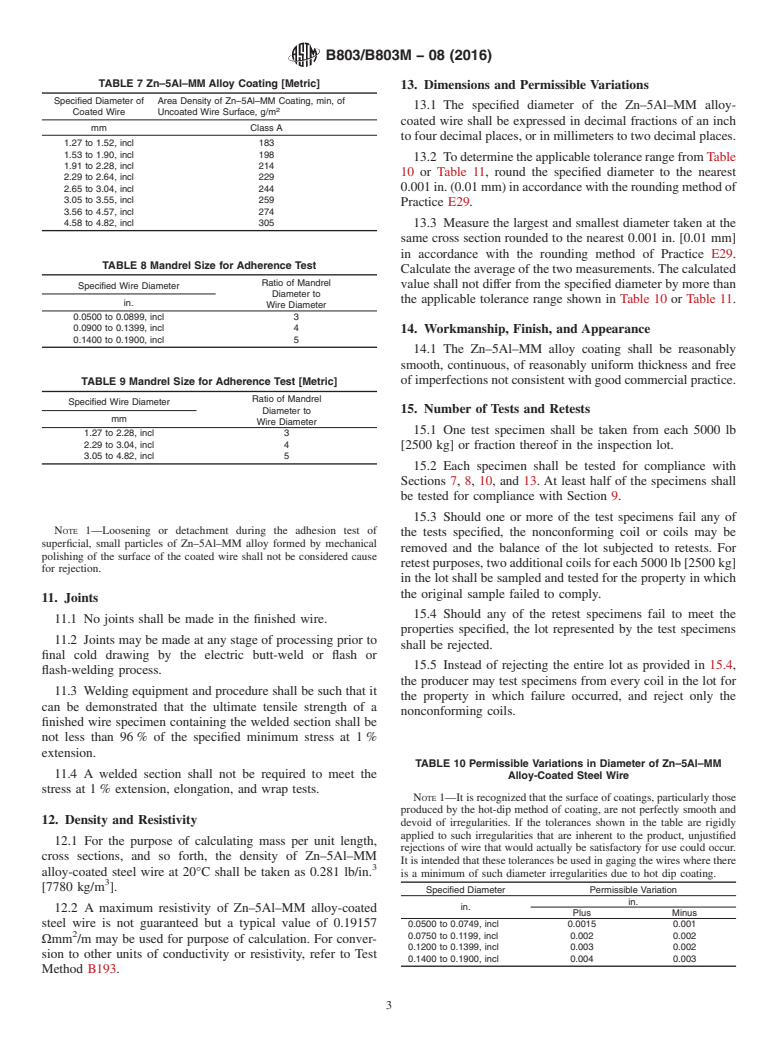 ASTM B803/B803M-08(2016) - Standard Specification for High-Strength Zinc&#x2013;5&#x2009;% Aluminum-Mischmetal Alloy-Coated  Steel Core Wire for Use in Overhead Electrical Conductors