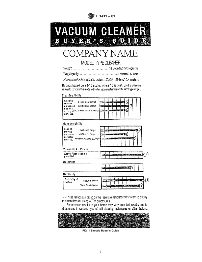 ASTM F1411-01 - Standard Practice for Presenting Selected Information on Vacuum Cleaners for Consumer Use