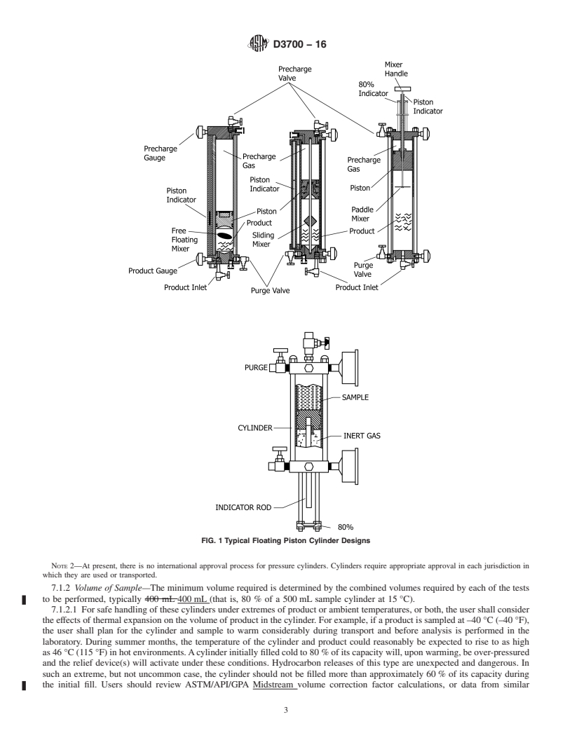 REDLINE ASTM D3700-16 - Standard Practice for Obtaining LPG Samples Using a Floating Piston Cylinder