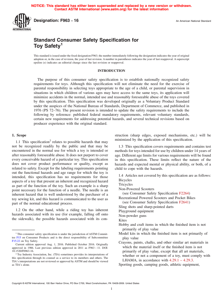 ASTM F963-16 - Standard Consumer Safety Specification for  Toy Safety